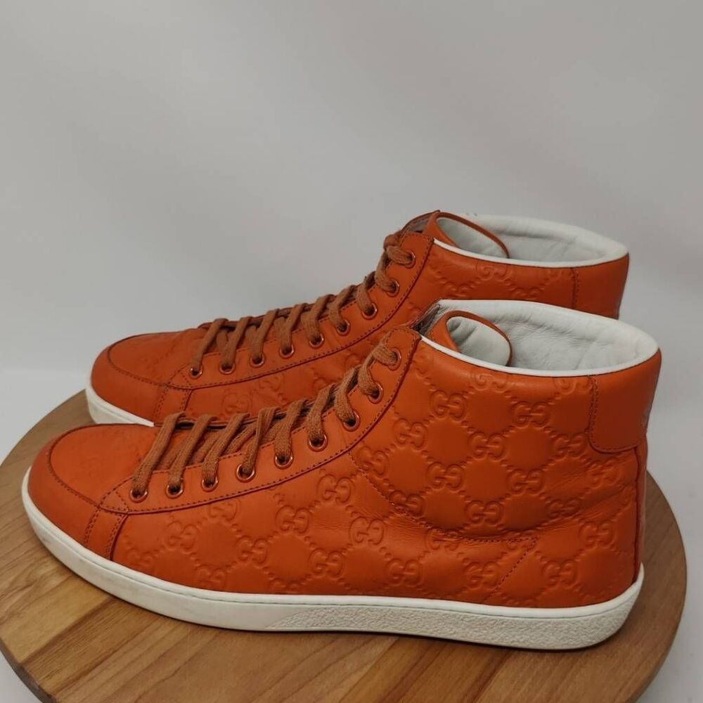 Gucci Orange Embossed High-Top Sneakers - Picture 3 of 12